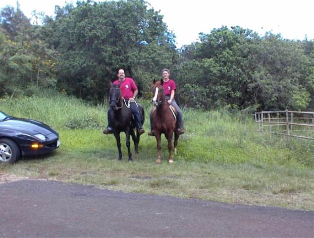 Bob and Camille on Bubba and CP - Camp Smith Stables Oahu  1999